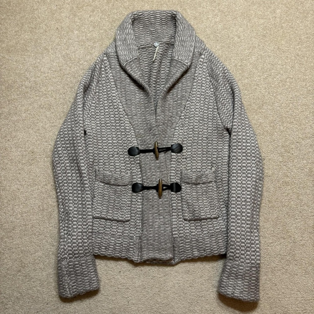 Margaret O'Leary Sweater Womens Large Gray Chunky Toggle Knit Cardigan Shawl Zip